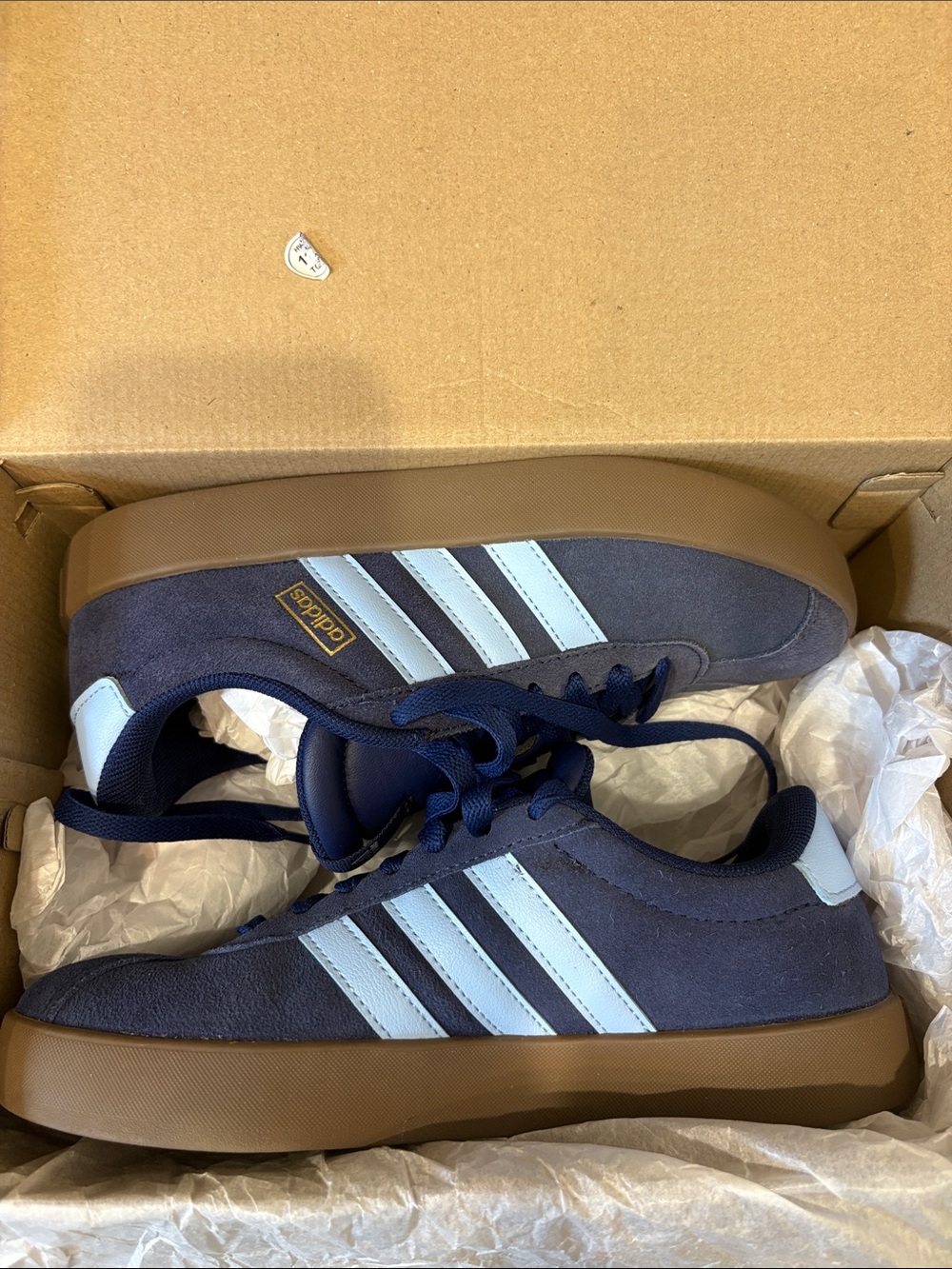Adidas Women’s  Navy VL Court 3.0 Sneakers with Light Blue Stripes and Gum Sole